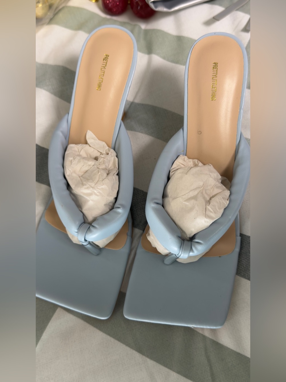 PrettyLittleThing Pastel Blue Knotted Square Toe Heeled Mules